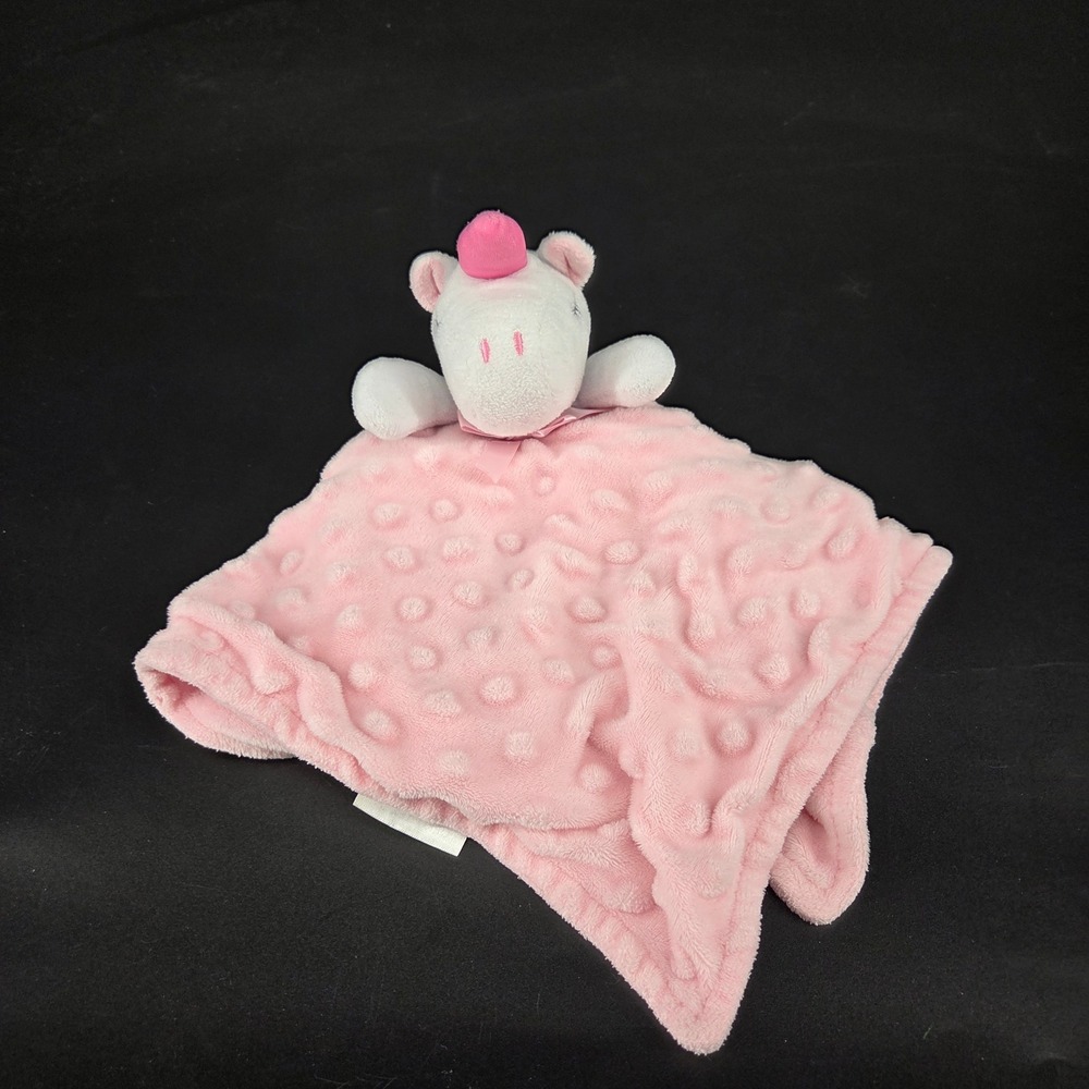 Crevent Pink Minky Dot Unicorn Baby Security Blanket Lovey Plush White Pink Horn